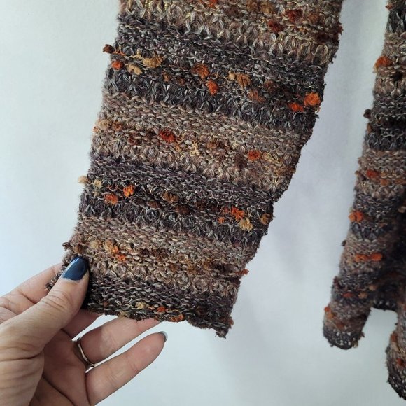 Conrad C Sweater Womens S Open Front Cardigan Neutral Fall Striped Exposed Seams - Picture 2 of 9